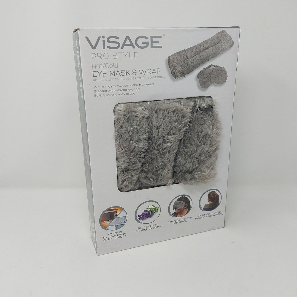 Visage Pro Style Eye Mask & Wrap Grey Fuzzy Lavendar Scented Hot Or Cold Therapy